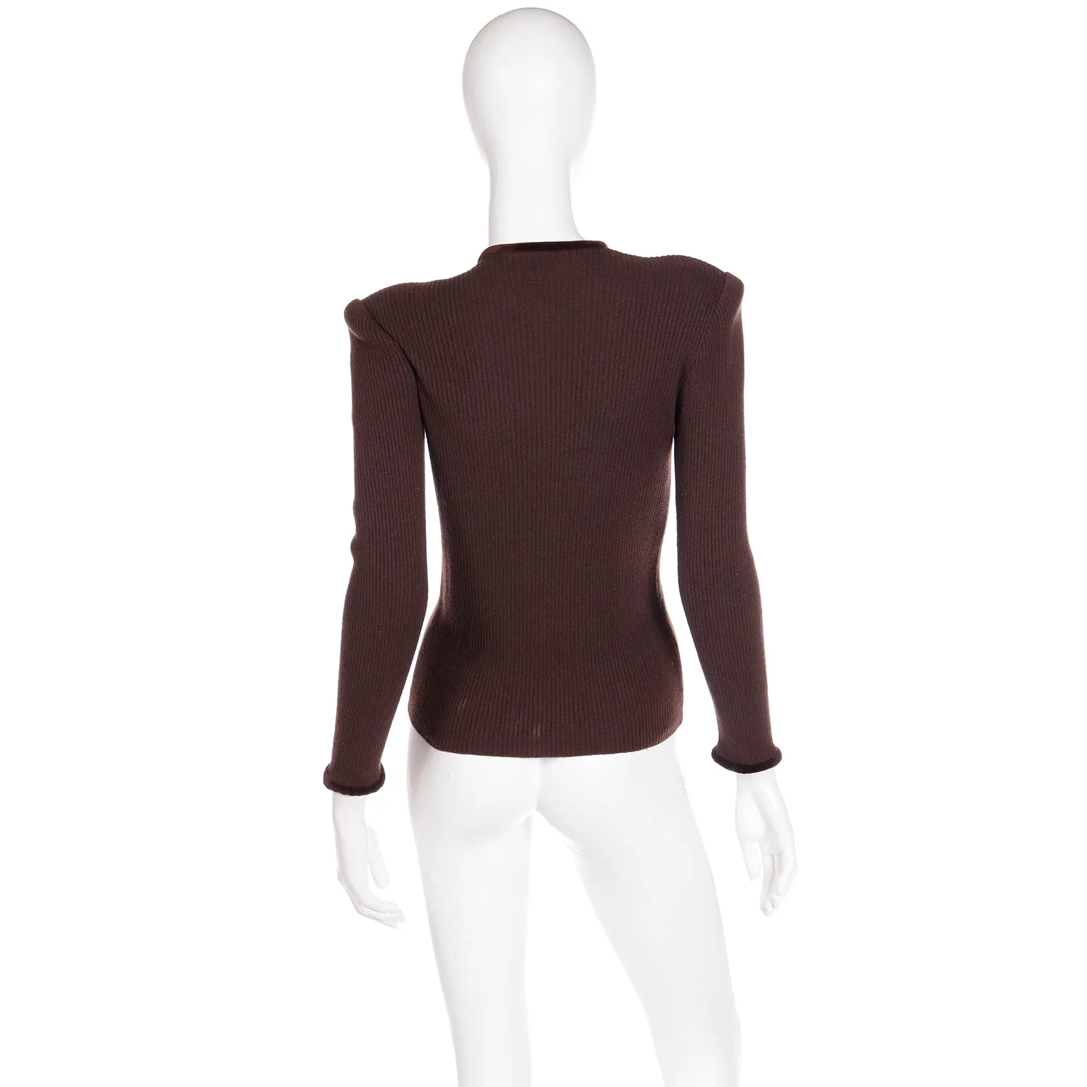Vintage Valentino Chocolate Brown Sweater w/ Velvet Trim
